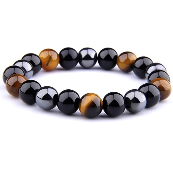 Activated Natural Black Obsidian, Hematite & Tiger Eye Stone Combination Bracelet A triple Protection Bracelet | For Negativity Evil Eye Spirit Protection | Best Protection Stones