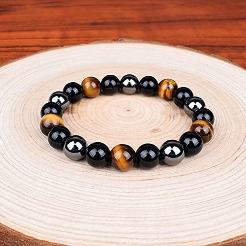 Activated Natural Black Obsidian, Hematite & Tiger Eye Stone Combination Bracelet A triple Protection Bracelet | For Negativity Evil Eye Spirit Protection | Best Protection Stones