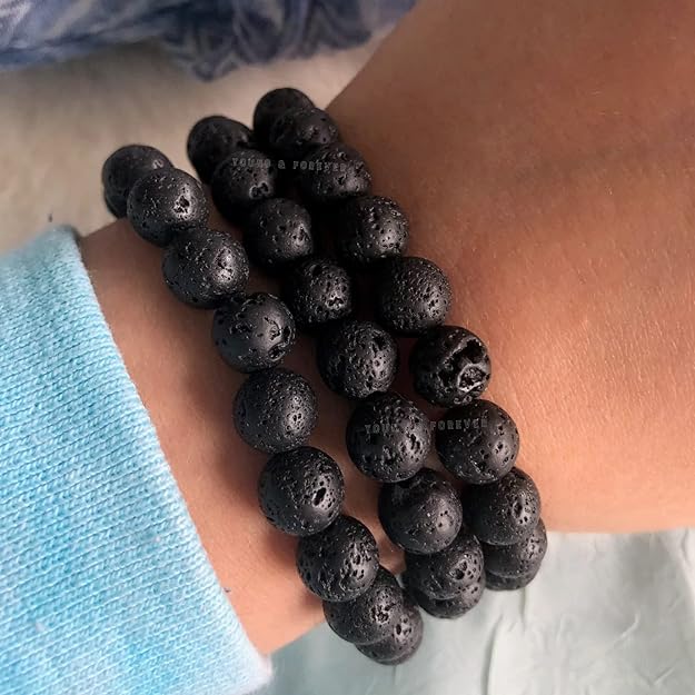 Mystic Ember Lava Stone Handmade stretchable Power Bracelet For Both Men and Women- For Negativity removal and protection