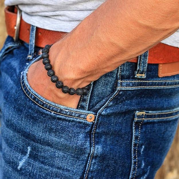 Mystic Ember Lava Stone Handmade stretchable Power Bracelet For Both Men and Women - Black