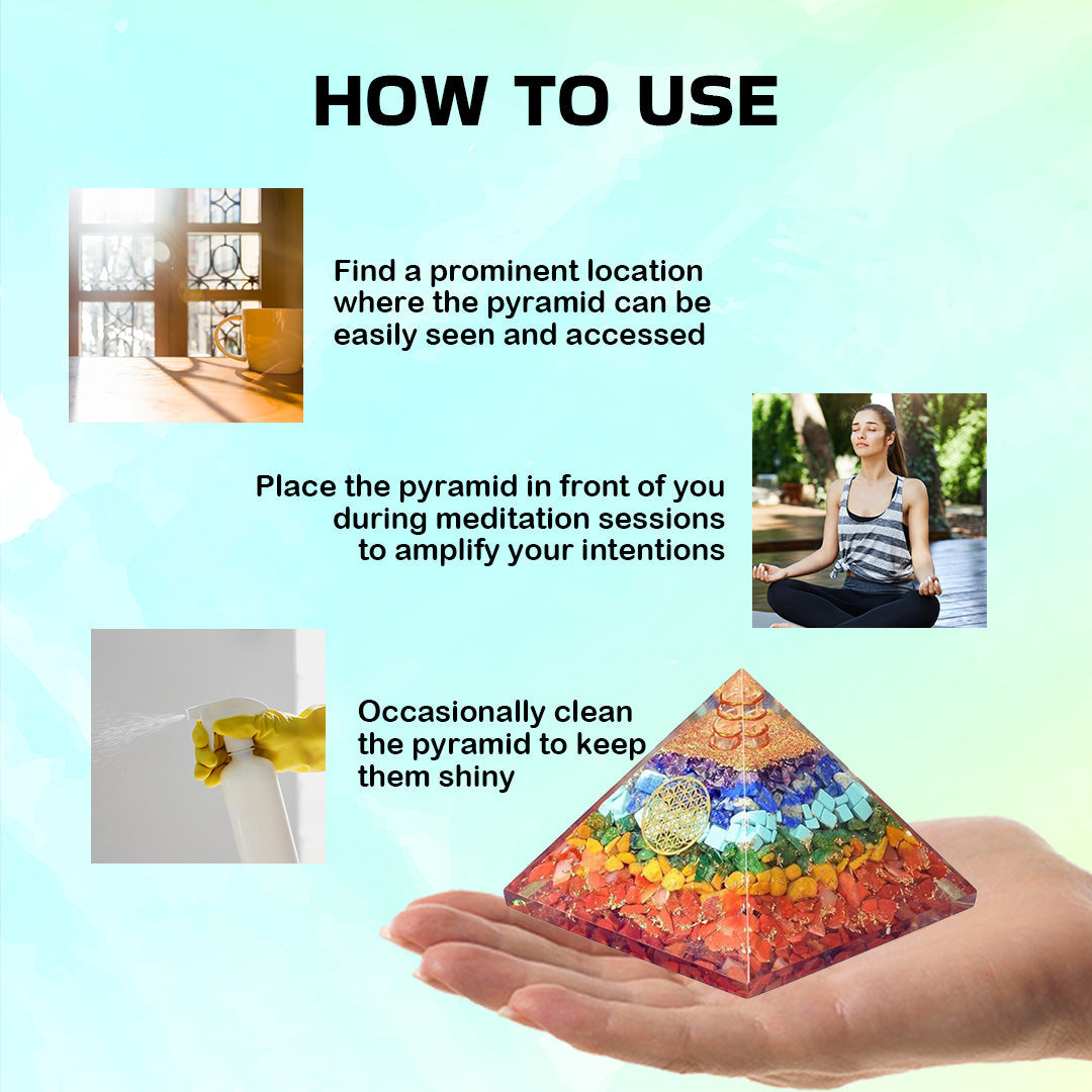 Natural 7 Chakra Crystal Orgone Pyramid for Balancing & Spiritual Connection | Decorative Showpiece