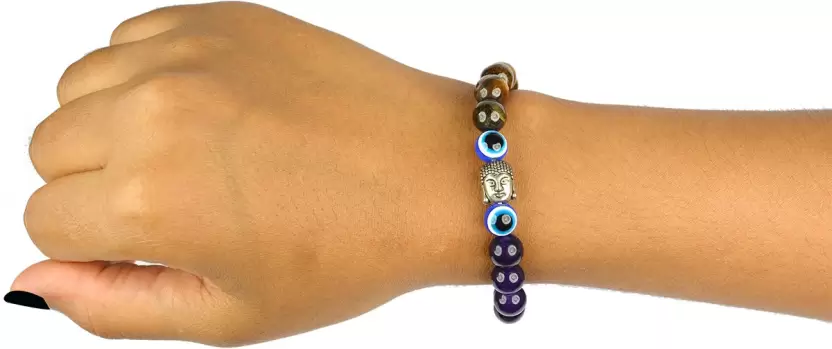 Certified Tiger Eye with Amethyst & Evil Eye Stone Bracelet: A Symbol of Strength, Balance & Positivity for Unisex