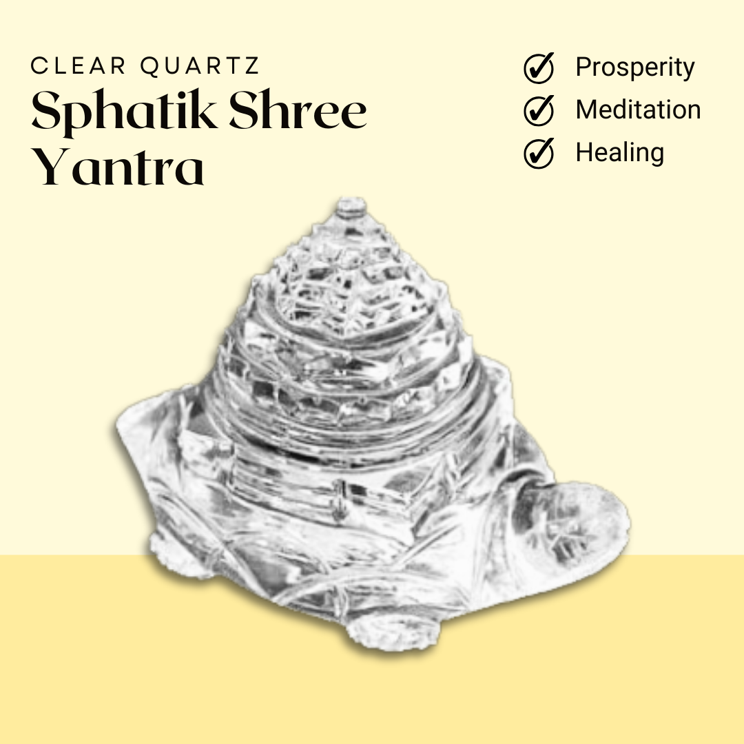 Sphatik Shree Yantra with Tortoise Idol - Authentic AAA Grade Healing Crystal for Meditation and Pooja