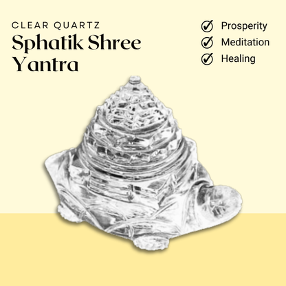 Sphatik Shree Yantra with Tortoise Idol - Authentic AAA Grade Healing Crystal for Meditation and Pooja