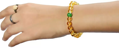 Citrine Crystal Stone with Single Green Jade Bead, Natural Healing Bracelet for Unisex