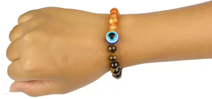 Tiger Eye with Citrine & Evil Eye Round Bead Bracelet : A Bracelet for Protection, Positivity & Success for both Men & Women