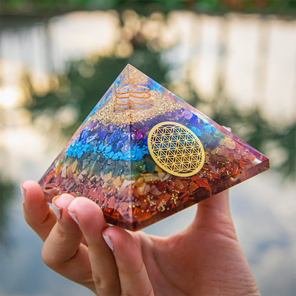 Seven Chakra Orgone Pyramid 3 inches in Transparent High Quality Resin