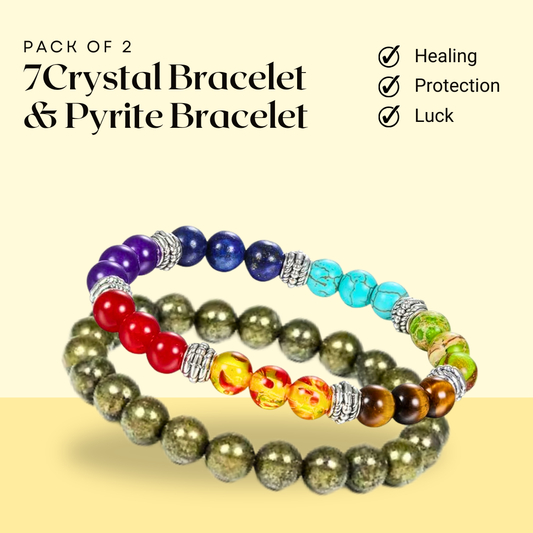 7 Chakra Bracelet & Pyrite Bracelet Set – Balance Energy & Attract Abundance