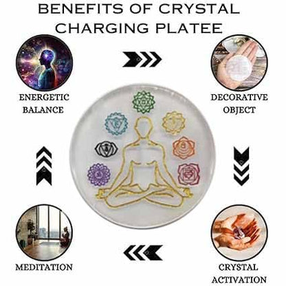 7 Chakra Natural Engraved Selenite Crystal Charging Plate for Healing, Meditation & Crystal Cleansing