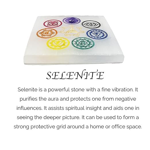 Square Selenite Seven Chakra Crystal Charging Plate for Crystal Cleansing, Reiki Healing, Meditation, and Spiritual Growth