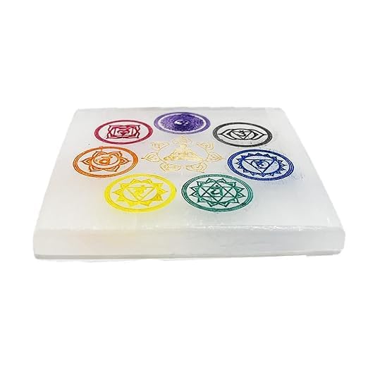 Square Selenite Seven Chakra Crystal Charging Plate for Crystal Cleansing, Reiki Healing, Meditation, and Spiritual Growth