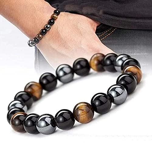 Activated Natural Black Obsidian Hematite Tiger Eye Stone Combination Bracelet A triple Protection Bracelet | For Negativity Evil Eye Spirit Protection | Best Protection Stones