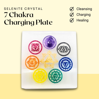 Square Selenite Seven Chakra Crystal Charging Plate for Crystal Cleansing, Reiki Healing, Meditation, and Spiritual Growth