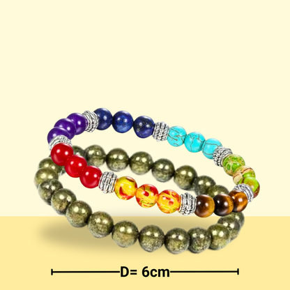 7 Chakra Bracelet & Pyrite Bracelet Set – Balance Energy & Attract Abundance