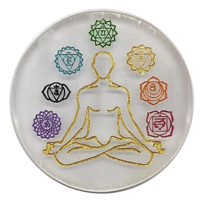 7 Chakra Natural Engraved Selenite Crystal Charging Plate for Healing, Meditation & Crystal Cleansing