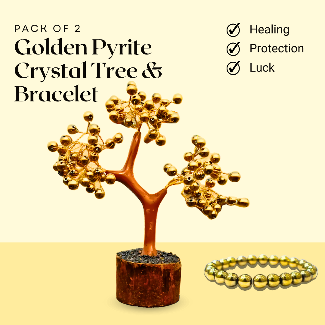 Golden Pyrite Bracelet & Golden Pyrite Tree Set – Prosperity & Protection