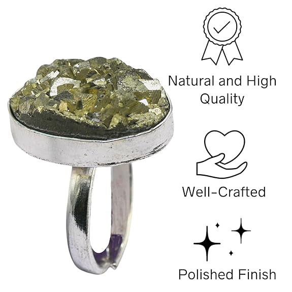 Natural Adjustable Pyrite Ring - Charged by Reiki Ring for Women and Men for Wealth, Abundance and Success