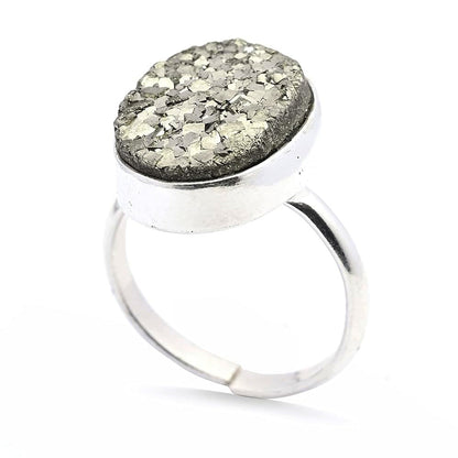 Natural Adjustable Pyrite Ring - Charged by Reiki Ring for Women and Men for Wealth, Abundance and Success