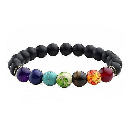 7 Chakra Crystal & Black Obsidian Beads Bracelet for Men & Women: Purifying & Balancing Purpose