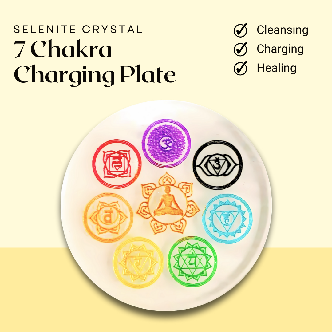 Seven Chakra Selenite Round Plate for Energy Healing & Meditation