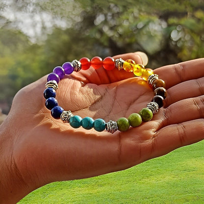 7 Chakra Semi-Precious Stones Bracelet for Health, Wealth, Love, Positivity and Overall Growth.