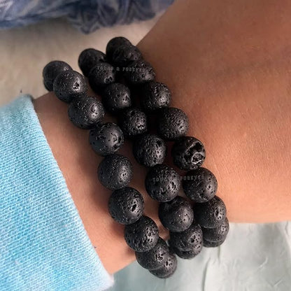 Mystic Ember  Lava Stone Handmade stretchable Power Bracelet For Both Men and Women - Black