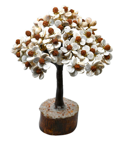 Gomati Chakra with Rudraksha Tree - Gomati Chakra Original, Gomti Chakra - Home Decor Showpiece, Good Luck, Positive Energy -100 Beads