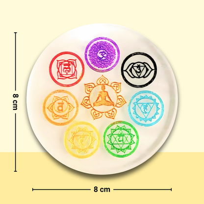 Seven Chakra Selenite Round Plate for Energy Healing & Meditation