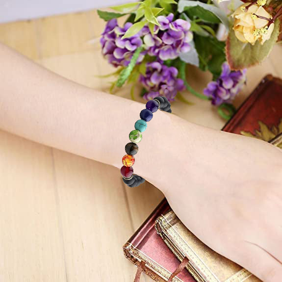 Certified 7 Chakra Crystal Bracelet with Black Obsidian Beads for Men & Women: Reiki Healing