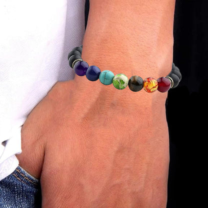 Certified 7 Chakra Crystal Bracelet with Black Obsidian Beads for Men & Women: Reiki Healing