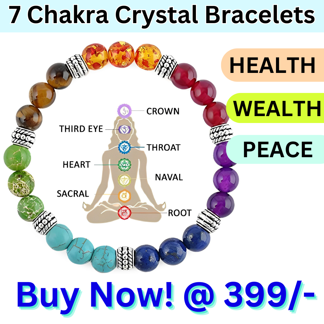 7 Chakra Feng Shui Bracelet Combo with Semi Precious Gemstone Crystals - For Wealth, Health and Prosperity