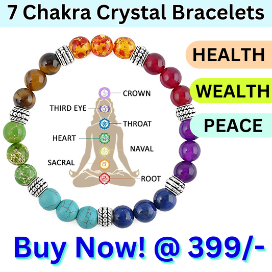 7 Chakra Feng Shui Bracelet Combo with Semi Precious Gemstone Crystals - For Wealth, Health and Prosperity