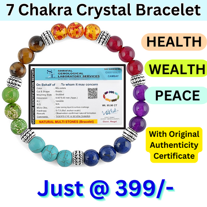 Original 7 Chakra Reiki Feng Shui Bracelet with Semi Precious Gemstone Beads Crystals for Triple Protection.