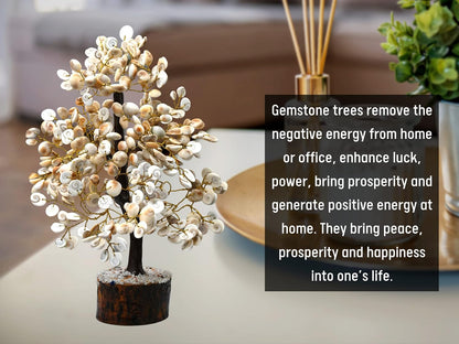 Crystal Gomati Chakra Tree with original Gomti Chakra - Home Decor Showpiece, Good Luck, Positive Energy (Small Size - 100 Beads, White, Crystal)