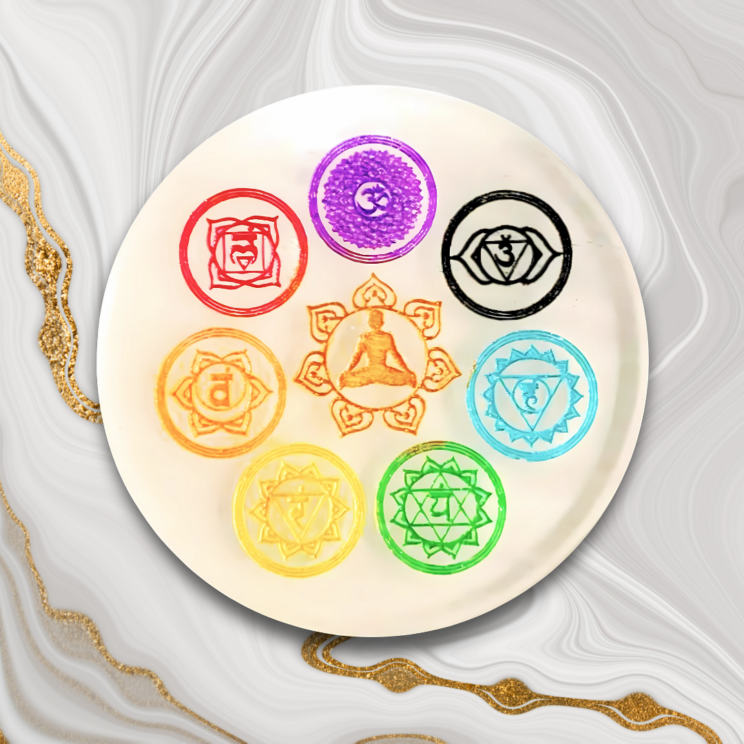 Seven Chakra Selenite Round Plate for Energy Healing & Meditation