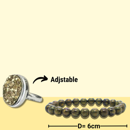 Pyrite Ring & Pyrite Bracelet Set – Wealth & Protection