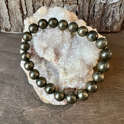 Natural Pyrite Bracelet - Reiki Charged Healing Crystal Stone 8 Mm Bracelet, Charged By Reiki Grandmaster & Vastu Expert For Males and Females Both