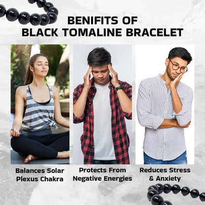 Natural Healing Black Tourmaline Crystal Bracelet for Men, Women & Kids