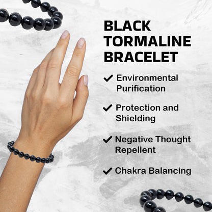 Natural Healing Black Tourmaline Crystal Bracelet for Men, Women & Kids