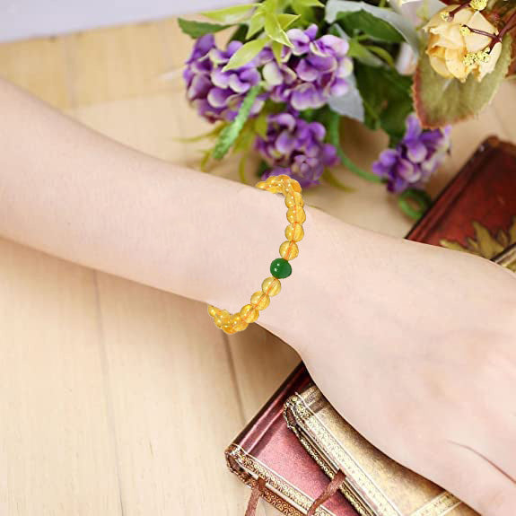 Natural Citrine Stone Bracelet with Green Jade Bead: Wealth & Prosperity for Men, Women & Kids