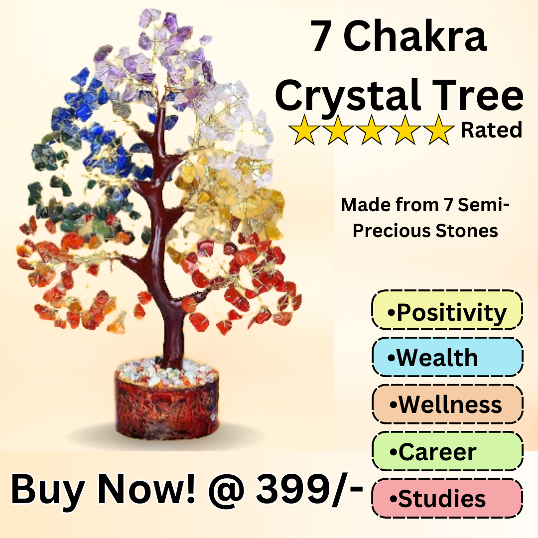 Seven Chakra Gemstone Tree Natural Crystal 150 Beads Feng Shui Wealth Tree 7 Chakra Home Decor Healing- Inditrend