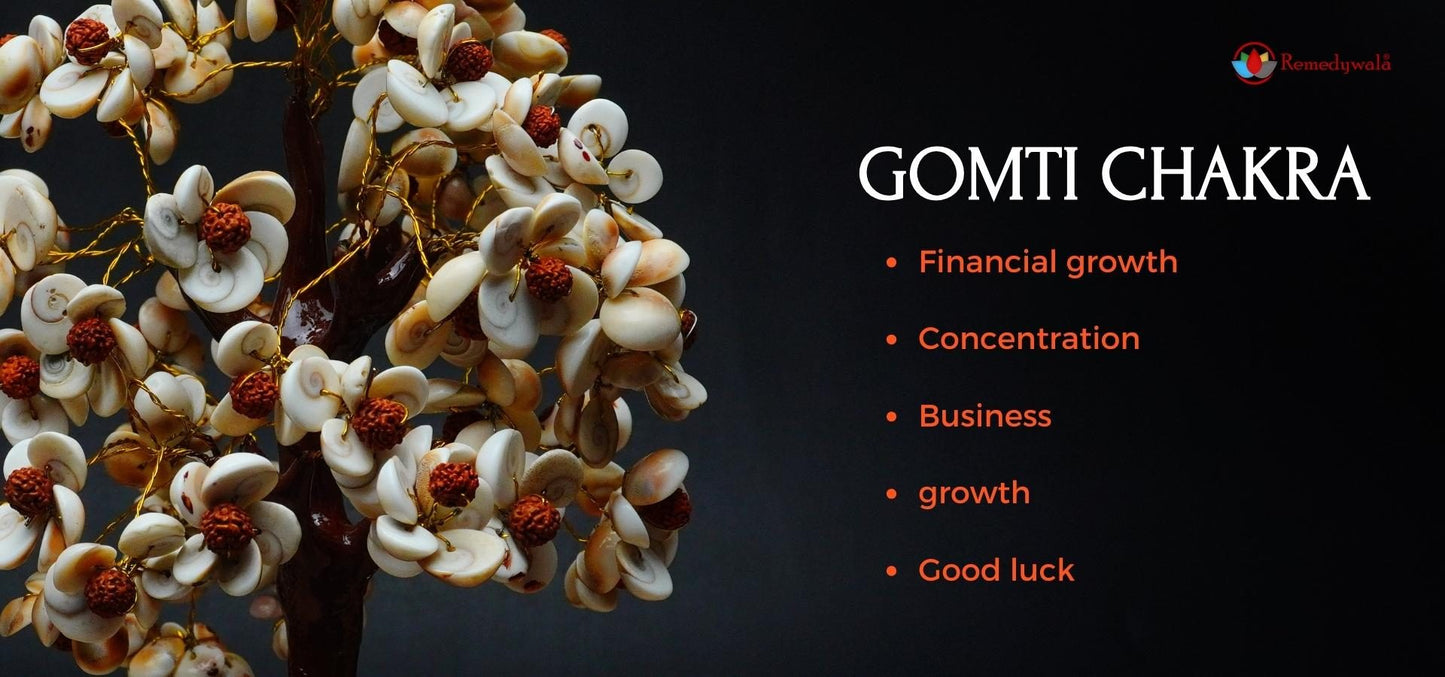 Gomati Chakra with Rudraksha Tree - Gomati Chakra Original, Gomti Chakra - Home Decor Showpiece, Good Luck, Positive Energy -100 Beads