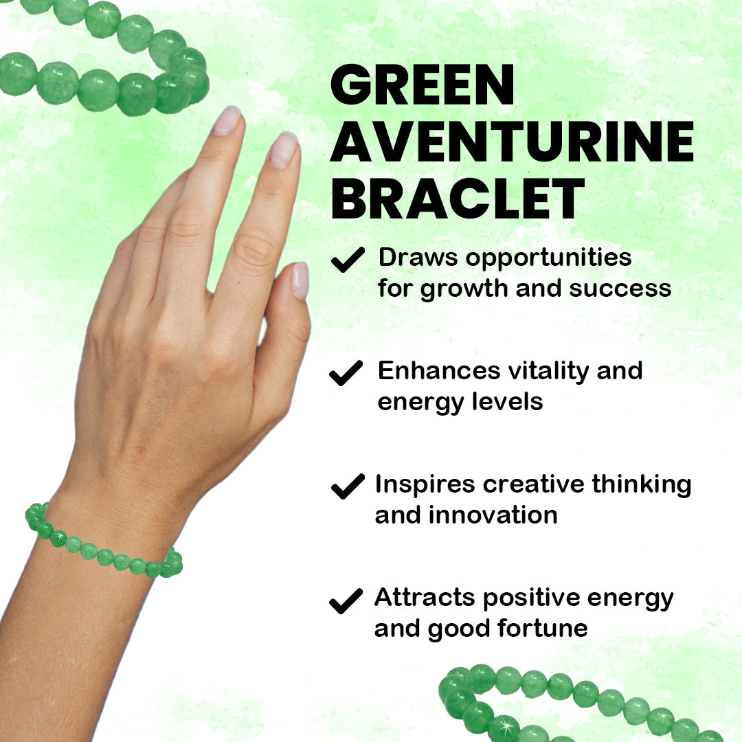 Wealth & Abundance: Green Aventurine Genuine Stone Bracelet for Men Women & Kids