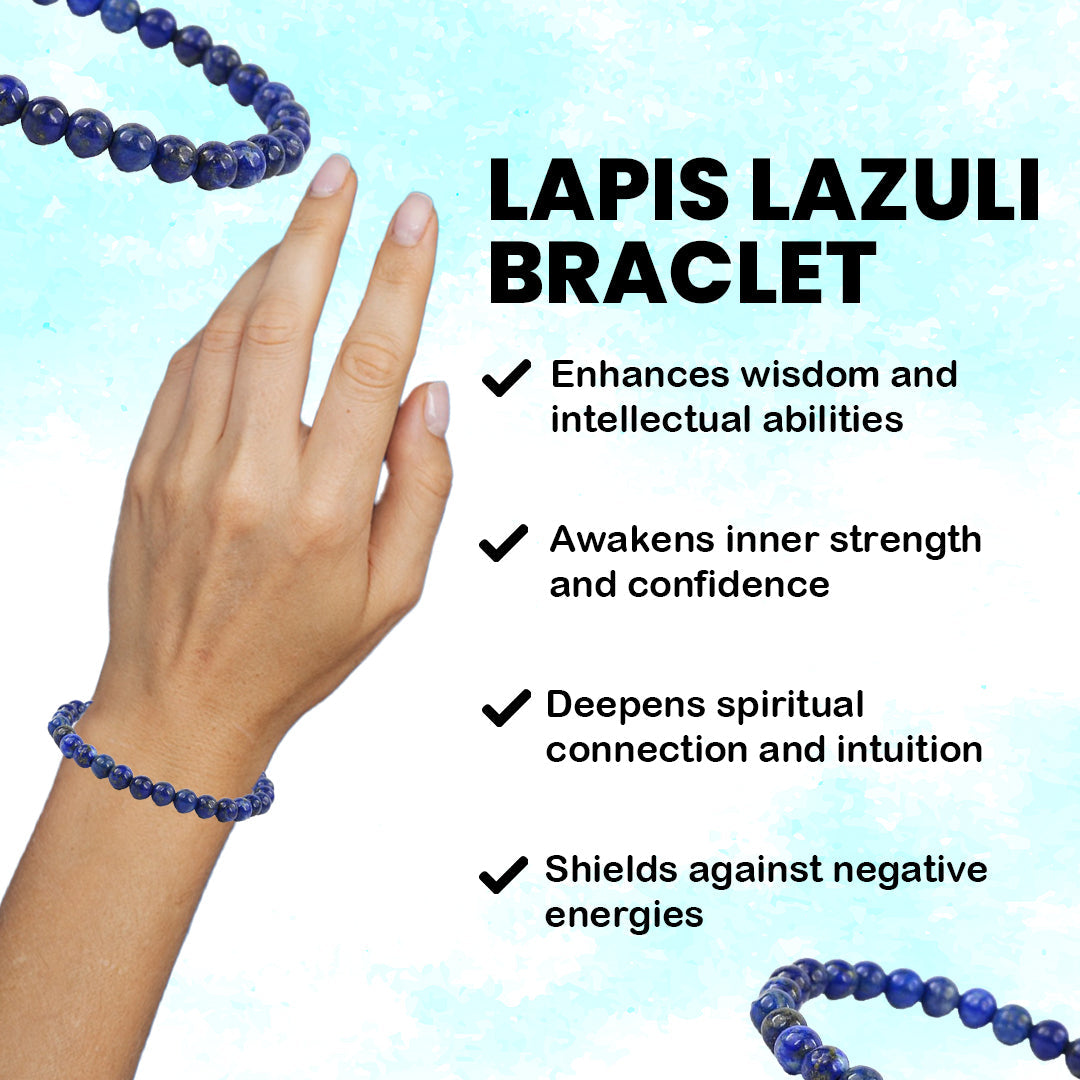 Spiritual Connection & Confidence: Original Blue Lapis Lazuli Round Beaded Bracelet for Unisex