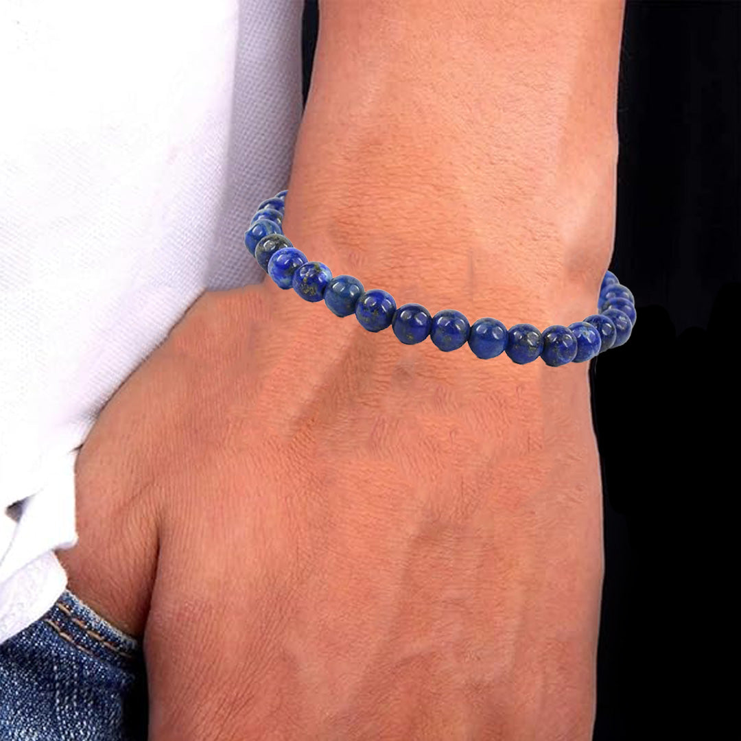 Spiritual Connection & Confidence: Original Blue Lapis Lazuli Round Beaded Bracelet for Unisex