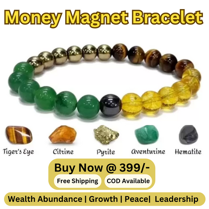 Money Magnet Crystal Bracelet For Wealth Income & Prosperity Citrine, Hematite, Green Aventurine, Golden, Tiger Eye For Unisex