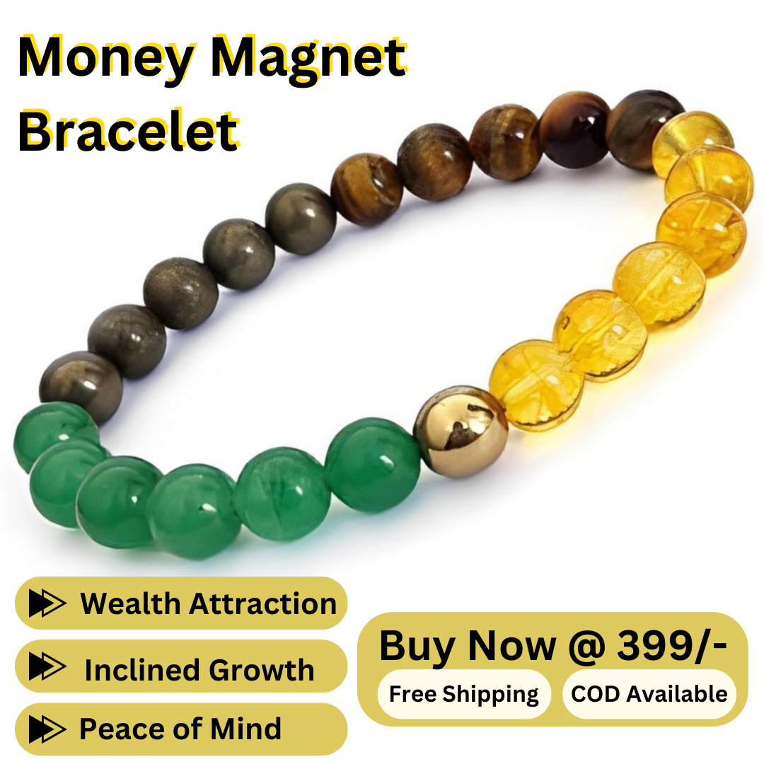 Wealth Income & Prosperity- Money Magnet Crystal Bracelet | Pyrite, Tiger Eye, Hematite, Citrine, Green Aventurine Beaded Bracelet for Unisex