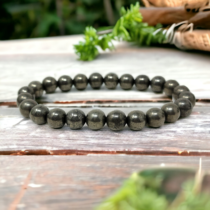 Natural Pyrite Bracelet - Reiki Charged Healing Crystal Stone 8 Mm Bracelet, Charged By Reiki Grandmaster & Vastu Expert For Males and Females Both