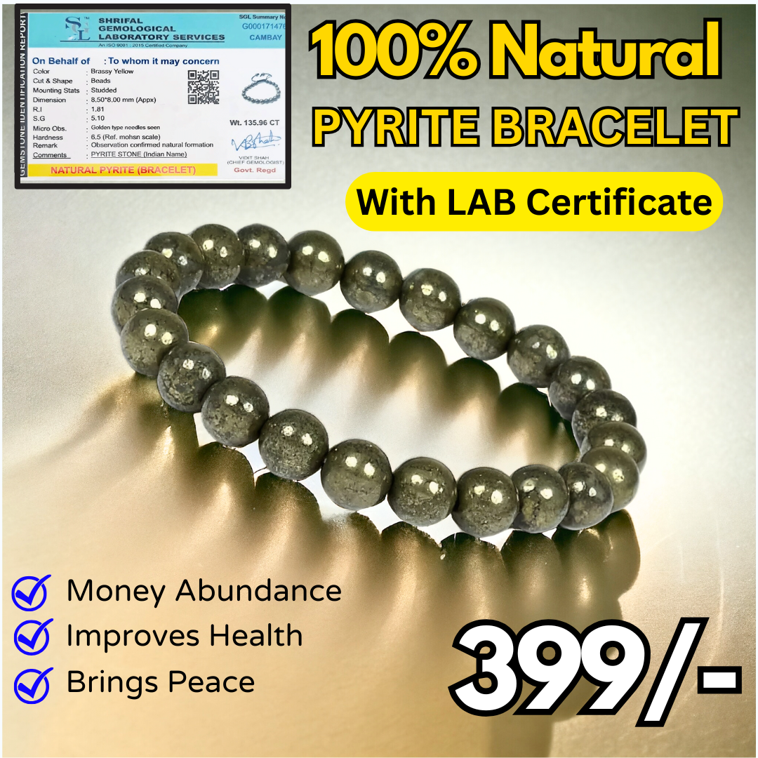 Certified Pyrite Bracelet Reiki Healing Crystal Stone 8 Mm Bracelet, Charged By Reiki Grandmaster & Vastu Expert For Unisex Adult