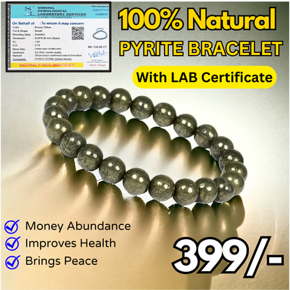 Certified Pyrite Bracelet Reiki Healing Crystal Stone 8 Mm Bracelet, Charged By Reiki Grandmaster & Vastu Expert For Unisex Adult